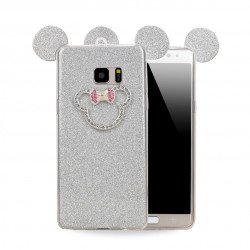 Galaxy Note FE / Note Fan Edition / Note 7 Minnie Diamond Glitter Bow Tie Case (Silver) 